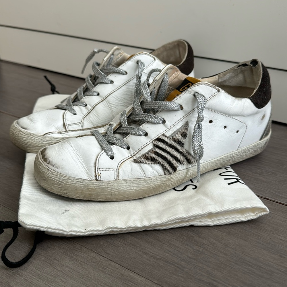 Golden Goose White and Silver Sneakers